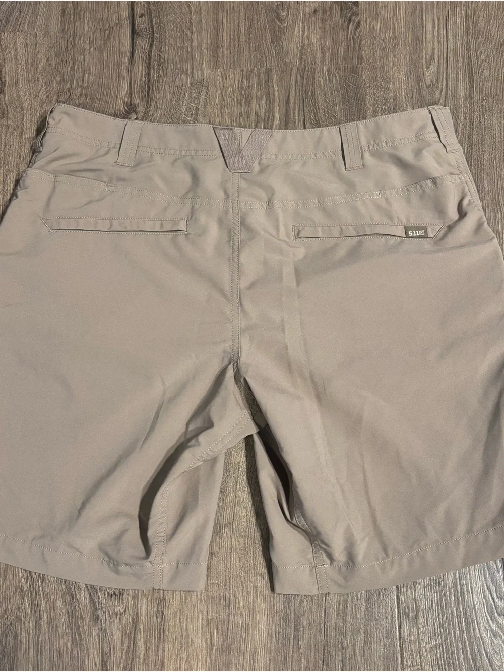 5.11 Tactical Men's Flat Front Shorts - Taupe Khaki Mens size 38 w/ 9” Inseam